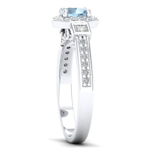 Bague en or blanc 14 carats avec moissanite certifiée GRA, taille ronde 0,5 carat, pierre précieuse aigue-marine, bijoux fins, prix de gros usine REYES - Product Image 3