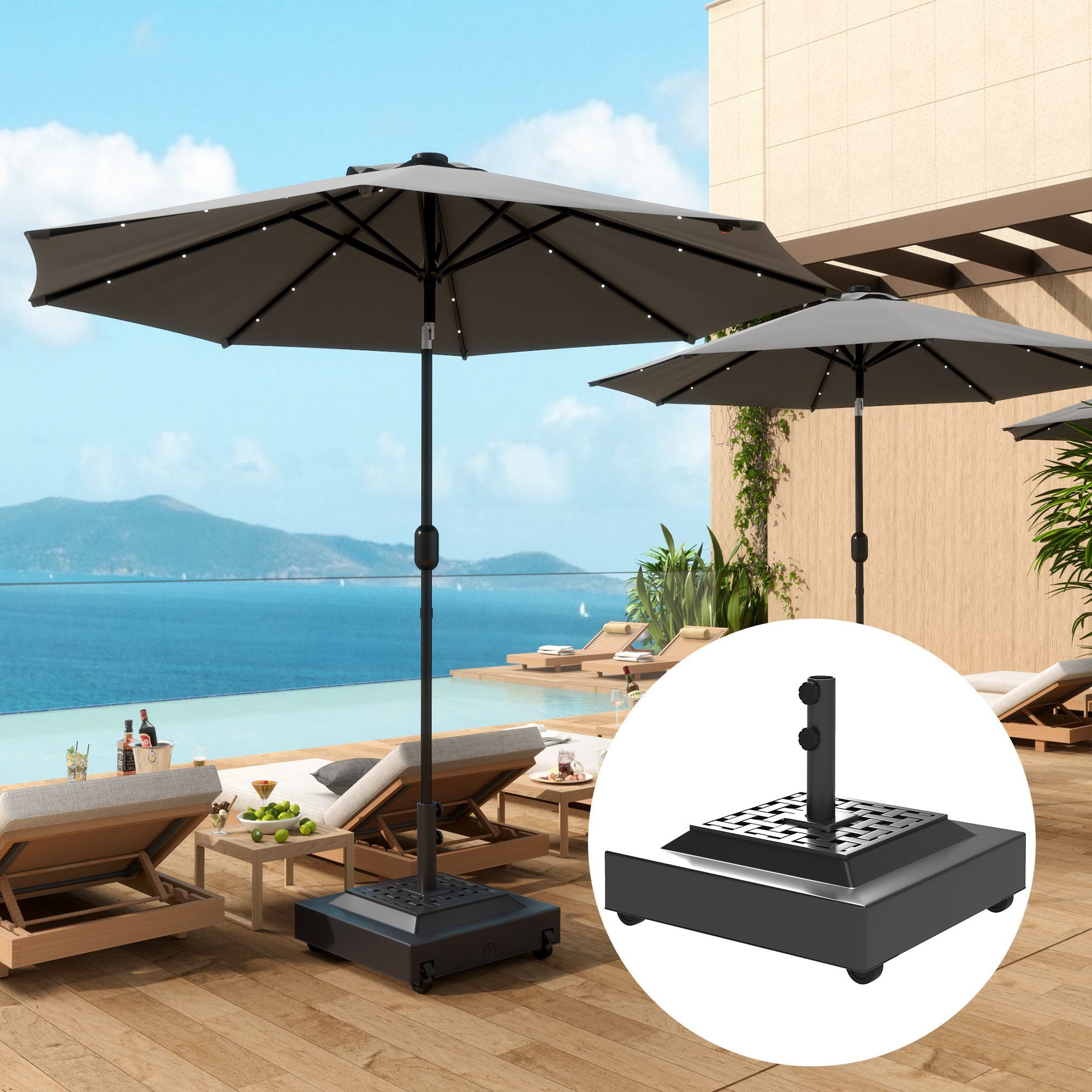 home decorators collection patio umbrellas PURPLE LEAF Modern White Outdoor Umbrella Premium Cantilever 15ft 2 Tier Large Color:Toasted Almond Baby Boy