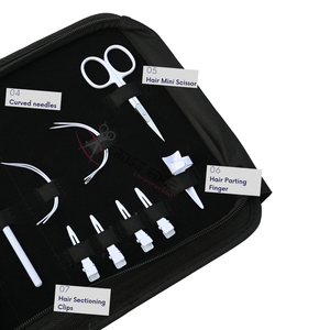 Kit d'outils pour extensions de cheveux Salon White : Pince à bandes adhésives, Coupe-keratine, Aiguilles à coudre courbées, Ciseaux à fil, Pinces de coiffure, Pince à doigts - Product Image 4