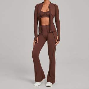 ชุดออกกำลังกายผู้หญิง 3 ชิ้น เสื้อชั้นในโยคะแบบไร้ตะเข็บ ระบายอากาศได้ดี เอวยางยืด พร้อมกางเกงเลกกิ้งเอวสูง เหมาะสำหรับออกกำลังกายที่ยิม - Product Image 2