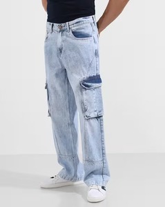 Vaqueros Azules Icónicos y Atemporales para Hombre, Corte Ancho, Ajuste Holgado, Cintura Media, Desgastados, Estilo Casual para el Día a Día, Denim Moderno - Product Image 1