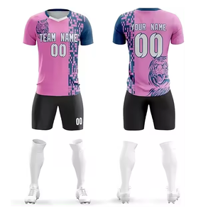 เสื้อฟุตบอลแบบซับลิเมชั่นสีชมพู-น้ำเงินลายเสือ คอวี แขนสั้น ยูนิเซ็กซ์ ระบายอากาศได้ดี ผลิตจากโพลีเอสเตอร์ สำหรับผู้ใหญ่ ชุดทีม - Product Image 1