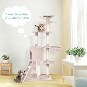 56-Inch Cat Tree & Scratcher Condo <b>Scratching</b> <b>Posts</b> with Ladder Play Area for Cats - Product Image 3