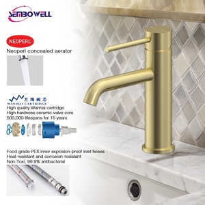 Grifo Monomando de Acero Inoxidable 304 Watermark para Lavabo de Baño, Grifo Mezclador PVD Dorado Cepillado para Lavabo, Mezclador de Agua Fría y Caliente - Product Image 3