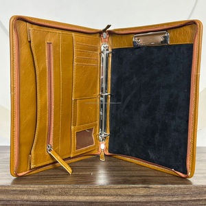 Professional Custom Top Quality Tooled Cowhide <b>Leather</b> Business Portfolio File <b>Folder</b> A4 <b>Document</b> <b>Folder</b> Binder with Card Holder - Product Image 6