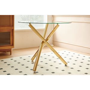 Tavolo da Pranzo Moderno Salvaspazio Dorato con Gambe in Metallo e Piano in Vetro per Cucina o Soggiorno - Product Image 5