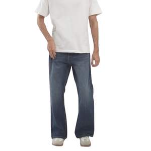 Jeans classiques bleus à jambe large pour hommes, coupe décontractée, délavage vintage, style rétro décontracté, pantalon en denim, vente en gros sur mesure - Product Image 3