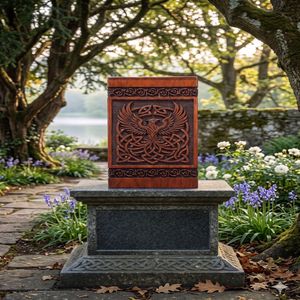 Handcrafted Wooden Cremation Urn Brown Rectangular Memorial <b>Keepsake</b> <b>Box</b> Engraved Phoenix Design for Adult Commemoration - Product Image 3