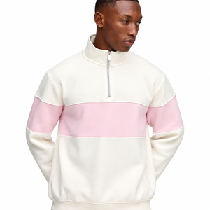 Sudadera con Cierre de Cremallera para Hombre, con Bloques de Color, de Forro Polar, Blanca y Rosa, Estilo Casual, Cuello Alto, para Primavera - Product Image 5
