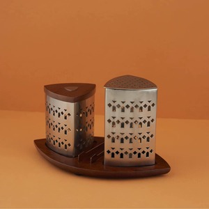 Ensemble élégant de brûleurs d'encens en métal sur plateaux en bois, ensembles décoratifs dorés et argentés pour la décoration moderne de la maison - Product Image 3