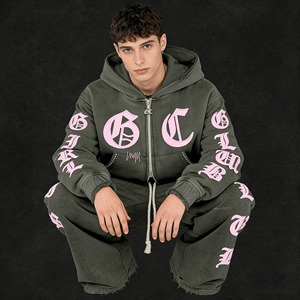 Women’s Washed Gothic Letter Print Cropped Hoodie & Wide Leg Sweatpants <b>Set</b> Custom Sinewy Sports Streetwear Tracksuit - Product Image 3