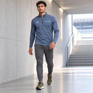 Men's Winter Quarter <b>Zip</b> Sports T-<b>Shirt</b> 100% Cotton Performance Knit Quick Dry Workout Top OEM Activewear - Product Image 4