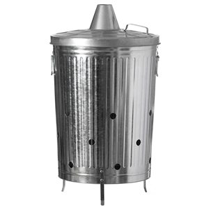 Incinerador de Jardín de Hierro Galvanizado con Tapa y Chimenea, 90 Litros, Contenedor Redondo de Metal para Desechos, para Quemar al Aire Libre, Venta al Por Mayor - Product Image 1