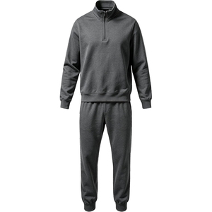 Ensemble de survêtement unisexe bleu marine 2026 à manches longues et demi-zip, couleur unie, coupe décontractée, 100 % coton mi-lourd, pour l'automne - Product Image 5