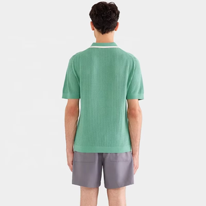 เสื้อคาร์ดิแกนโปโลถักสไตล์วินเทจสำหรับผู้ชาย เสื้อถักคอเปิดแขนสั้นสำหรับฤดูร้อน - Product Image 6