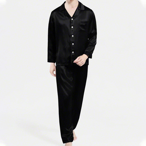 Pyjamas en satin pour hommes, design de mode de luxe, 100% soie noire biologique, vêtements de nuit en soie pure de haute qualité, vente en gros - Product Image 3