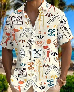 Chemise Hawaïenne Imprimée Écologique Respirante en Polyester/Coton à Séchage Rapide pour Homme, Manches Courtes, Col Rabattu, Boutonnée, Décontractée, ODM - Product Image 1