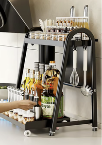 Étagère à épices roulante à 2 niveaux personnalisable OEM/ODM avec crochets pour ustensiles, organisateur multifonctionnel pour les épices de cuisine - Product Image 2
