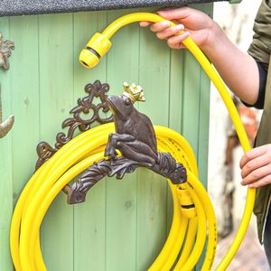 Vintage <b>Cast</b> Iron Garden Hose Holder Wall Mounted Decorative Hose Hanger Rack Outdoor Water Pipe Organizer Rustic Antique Scroll - Product Image 1