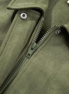 Veste en daim vert olive pour femme, manches longues, col montant, fermeture éclair, style automne - Product Image 6