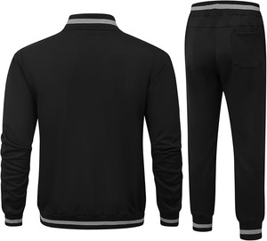 Wholesale Mens Tracksuit Set Black Bomber <b>Jacket</b> Jogger Pants Custom <b>Zip</b> <b>Up</b> Gym Casual Sportswear OEM Factory For USA Market - Product Image 3