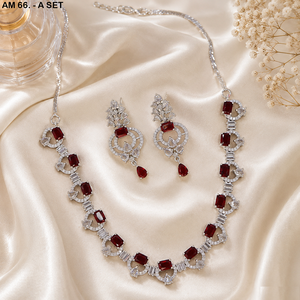 MIJ Luxury American Diamond CZ Stones Silver Plated Alloy <b>Bridal</b> Wedding Engagement Jewelry Set Fancy Style - Product Image 4
