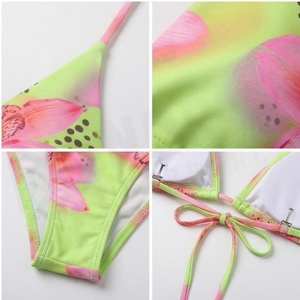 Ensemble de bikini à imprimé floral pour femmes, haut à lacets, bas string, maillot de bain en spandex et polyester - Product Image 4