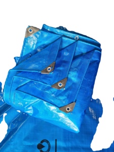 Super Strong Customizable Size Blue PE Tarpaulin Long Lasting UV Treated High GSM <b>Waterproof</b> Plain Style Mesh <b>Fabric</b> Made India - Product Image 3