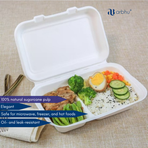 Boîte jetable biodégradable en fibre de bagasse (pulpe de canne à sucre épaisse) 9x6 à 2 compartiments pour salades et rafraîchissements, écologique - Product Image 2