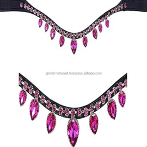 Cómoda Diadema de Cuero para Caballo Personalizada con Piedras de Cristal de Colores, Cadena de Eslabones, Elegante Diadema para Brida - Product Image 5