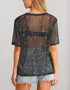 T-shirt personnalisé en maille filet de polyester et coton, effet vieilli, à manches courtes, pour l'entraînement, la gym, le fitness, pour filles, coupe ample - Product Image 4