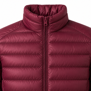 Unisex Burgundy Slim Fit Puffer Jacket Stand Collar Zipper Closure Waterproof Breathable Windproof Casual Winter Filling Solid - Product Image 6