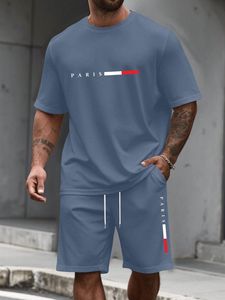 Nouvelle Tendance Vente Chaude Ensemble de 2 T-shirts Homme Respirants et Légers à Col en V et Manches Courtes avec Imprimé Barre Dégradée PARIS - Product Image 5