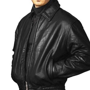 Blouson bomber slim fit en velours côtelé noir pour homme, col rond, fermeture éclair, style moto, doublure polaire, coupe-vent - Product Image 2