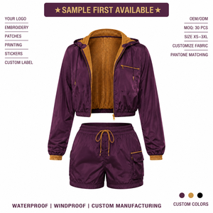 Custom Branded Sport Jacket and <b>Short</b> <b>Set</b> <b>for</b> <b>Women</b> Water Resistant Fabric - Built <b>for</b> Outdoor Travel Wholesale Orders - Product Image 4