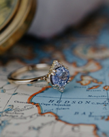 Bague de fiançailles classique en or 18 carats avec saphir, taille ovale, sertissage pavé, bijoux fins pour femmes