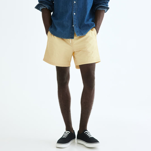<b>Men's</b> <b>Yellow</b> Woven <b>Shorts</b> Mid Waist Casual Summer Style Plain Dyed Drawstring Closure - Product Image 2