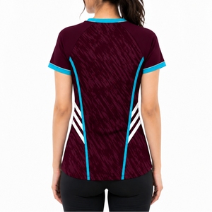 Maillot de sport respirant à séchage rapide pour femmes, 100% polyester, manches courtes, imprimé sur mesure, pour l'entraînement physique - Product Image 2