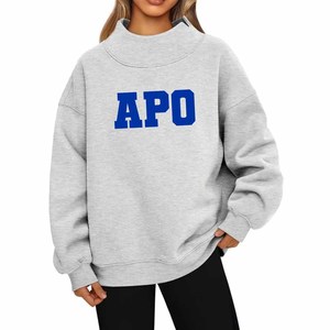 Alpha / Phi / Omega <b>Mock</b> <b>Neck</b> Sweatshirt APO Fashion University <b>Mock</b> <b>Neck</b> Sweatshirt Custom Chenille Patch Letter Embroidery - Product Image 1