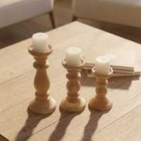 Ensemble de 3 bougeoirs rustiques en bois faits à la main, style vintage, pour décoration intérieure, centre de table de mariage ou ornements