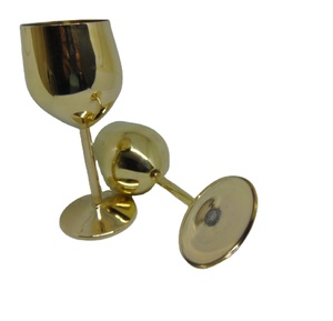 New Collection Vintage-Style Gold-Plated Stainless Steel Stemmed Wine Glass Indian <b>Goblet</b> for Use - Product Image 1