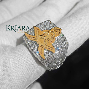Anillo de Diamantes Plateado en Oro Blanco de 925 para Hombre con Cabeza de Toro, Estilo Sello, Corte Brillante Redondo, Diamantes Cultivados en Laboratorio, Joyería de Regalo - Product Image 2