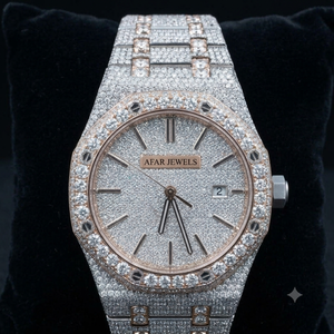 Custom Afar Jewels <b>Iced</b> <b>Out</b> Moissanite <b>Watch</b> Stainless Steel Round Dial Date Display Luxury Wristwatch for Men - Product Image 2