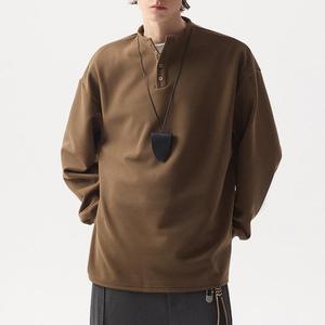 Men Knitted <b>Henley</b> Collar Long Sleeve Pullover Oversized Solid Color Casual <b>Top</b> Autumn Wear - Product Image 3