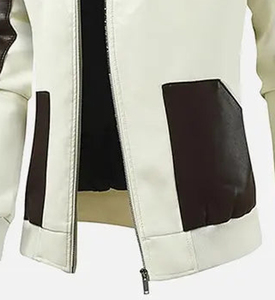 Custom Wholesale <b>Men's</b> Color Block PU Leather Jacket Streetwear Slim Fit Zip Up Vintage Casual Varsity Bomber <b>Coat</b> High Quality - Product Image 4