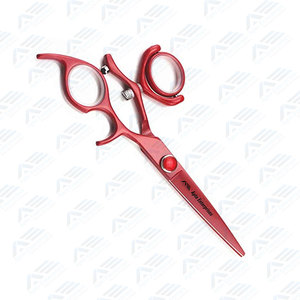 Ciseaux de coupe de cheveux de bord de rasoir de barbier Ciseaux de coiffure rouges élégants pour une utilisation en salon avec anneau de doigt réglable - Product Image 6