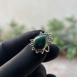 Pear Shape Malachite <b>Adjustable</b> <b>Ring</b> Handmade 925 Sterling Silver Plated Luxury Vintage Bohemian Jewelry Gift for Women - Product Image 1