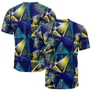 Camiseta de Béisbol Sublimada con Estampado Geométrico Azul y Amarillo, Unisex, para Adultos, Manga Corta, Absorbe la Humedad, para Todas las Temporadas - Product Image 3
