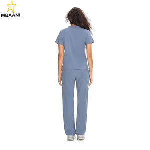 ชุดสครับสำหรับผู้หญิง ชุดยูนิฟอร์มทางการแพทย์ - เสื้อคอวีและกางเกงขายาวทรงตรงพร้อมกระเป๋า 9 ช่อง ชุดทำงานแบบยูนิเซ็กซ์ - Product Image 2