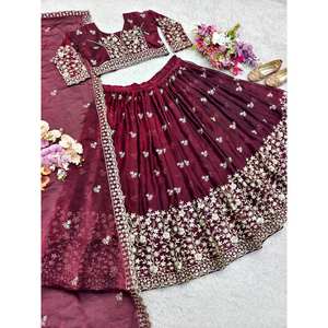 Lehenga choli ออกแบบสำหรับปาร์ตี้ชุดพรหมกับงานลำดับการปักที่สง่างาม - Product Image 3